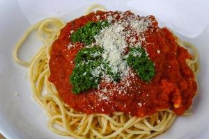 Pasta Napoli on the plate photo