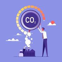 Carbon dioxide emissions control concept. Reduce CO2 level. businessman turning a carbon dioxide knob button to the minimum position. CO2 reduction or removal concept. Vector illustration