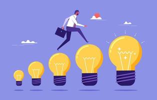 Man Walking on Light Bulbs Searching for Creative Ideas, Brainstorming, Innovation, creativity for new business idea vector