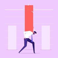 Man crushing ceiling by upward arrows. Concept of breaking limits, exceeding boundaries, overcoming obstacles, business progress and development. Flat vector illustration