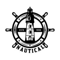 Vintage Lighthouse with old ship wheel vector