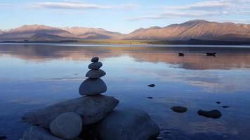 pierre zen et canards colverts nagent au lac tekapo, île du sud video