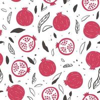 Seamless pattern with hand drawn pomegranates and leaves. Design for fabric, home textile, cloth, wrapping paper