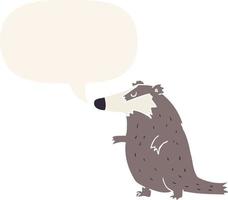 cartoon badger and speech bubble in retro style vector
