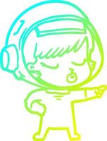 cold gradient line drawing cartoon pretty astronaut girl pointing vector