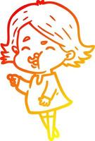 warm gradient line drawing cartoon girl pulling face vector