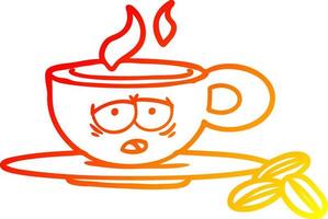 warm gradient line drawing cartoon espresso mug vector