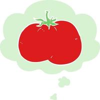 tomate de dibujos animados y burbuja de pensamiento en estilo retro vector