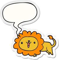 cute cartoon lion and speech bubble sticker vector