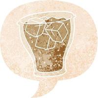 cartoon glass of cola and speech bubble in retro textured style vector