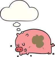 cute cartoon pig and thought bubble vector