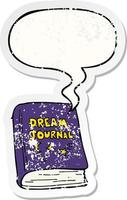 cartoon dream journal and speech bubble distressed sticker vector