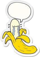 cartoon crying banana and speech bubble sticker vector