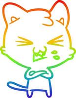 rainbow gradient line drawing cartoon cat hissing vector