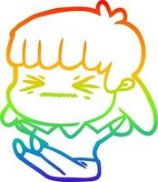 rainbow gradient line drawing cartoon angry girl vector