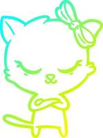 cold gradient line drawing cute cartoon cat with bow vector