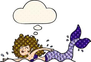 cartoon mermaid and thought bubble in comic book style vector