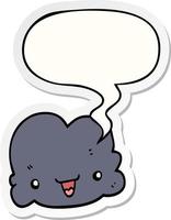 cartoon tiny happy cloud and speech bubble sticker vector