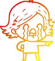 warm gradient line drawing cartoon woman crying vector