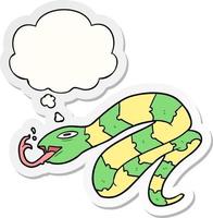 cartoon hissing snake and thought bubble as a printed sticker vector