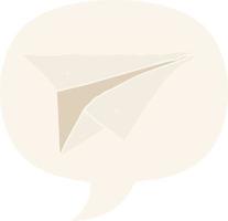 cartoon paper airplane and speech bubble in retro style vector