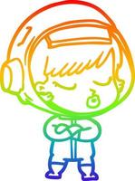 rainbow gradient line drawing cartoon pretty astronaut girl vector