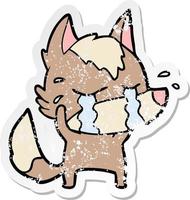 distressed sticker of a cartoon crying wolf vector