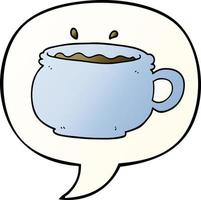 cartoon hot cup of coffee and speech bubble in smooth gradient style vector