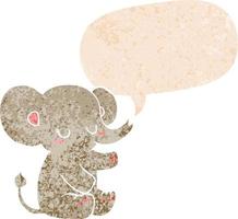 cartoon elephant and speech bubble in retro textured style vector