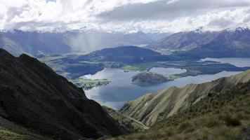 Timelapse Roys Peak near Wanaka. Background is lake and valley video