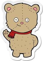 sticker of a cartoon waving teddy bear vector