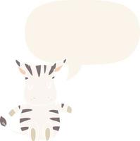 cute cartoon zebra and speech bubble in retro style vector