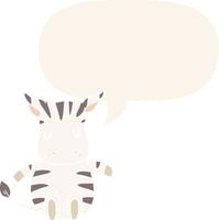 cute cartoon zebra and speech bubble in retro style vector