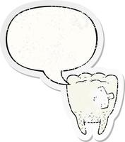 cartoon bad tooth and speech bubble distressed sticker vector