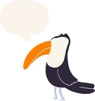 cartoon toucan and speech bubble in retro style vector