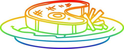 rainbow gradient line drawing cartoon steak dinner vector