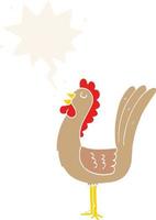 cartoon rooster and speech bubble in retro style vector