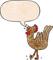 cartoon crowing cockerel and speech bubble in retro texture style vector