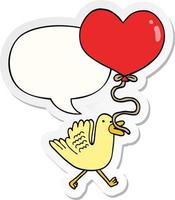 cartoon bird and heart balloon and speech bubble sticker vector
