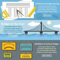 Bridge design banner horizontal set, flat style vector