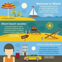 Miami landscape banner horizontal set, flat style vector