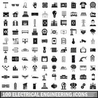 100 electrical engineering icons set, simple style vector
