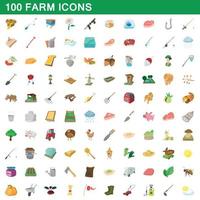 100 juegos de granja, estilo de dibujos animados vector