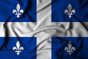 Selective focus Flag of Quebec province and territory of Canada, with waving fabric texture. 3D illustration photo