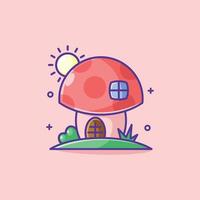 Cartoon mushroom house cute design vector