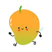 lindo y divertido mango corriendo. icono de ilustración de personaje kawaii de dibujos animados dibujados a mano vectorial. aislado sobre fondo blanco. concepto de mango corriendo vector