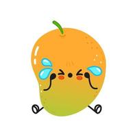 lindo personaje de mango triste y llorando. icono de ilustración de personaje kawaii de dibujos animados dibujados a mano vectorial. fondo blanco aislado. concepto de personaje de mango vector