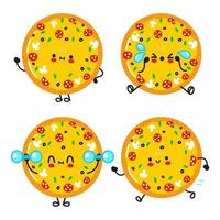 juego de paquete de personajes de pizza feliz lindo divertido. ilustración de estilo de dibujos animados de línea kawaii vectorial. linda colección de personajes de mascota de pizza vector