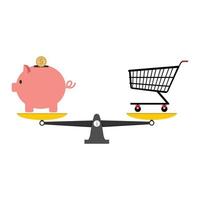 Piggy Bank with shopping cart on weighing machine  Saving concept vector