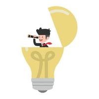 businessman open lightbulb idea using binoculars vector